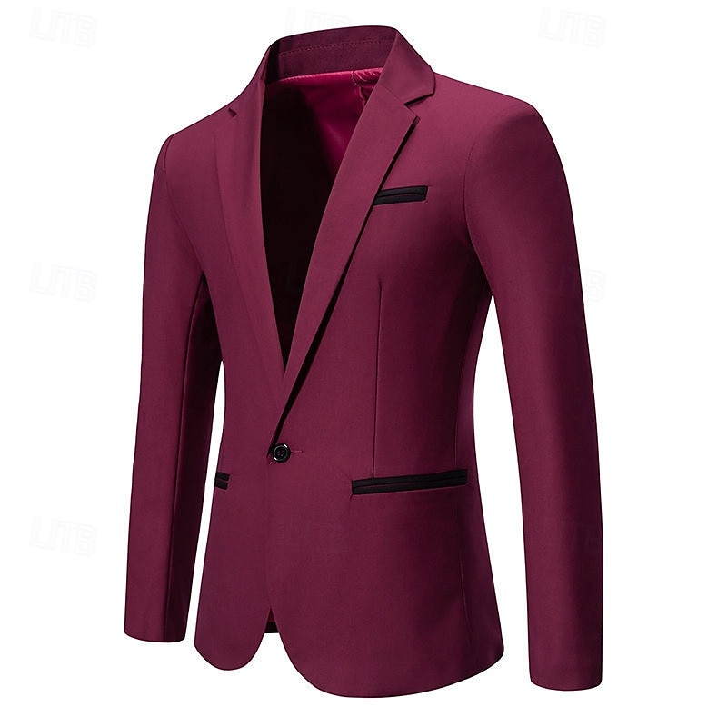 Herren Blazer Sakko Geschäft Cocktailparty Hochzeitsfeier Modisch Brautkleider schlicht Frühling & Herbst Baumwollmischung Farbblock Patchwork Knopf Komfortabel Einreihiger Verschluss Blazer Schwarz 2025 - $44.99 –P6
