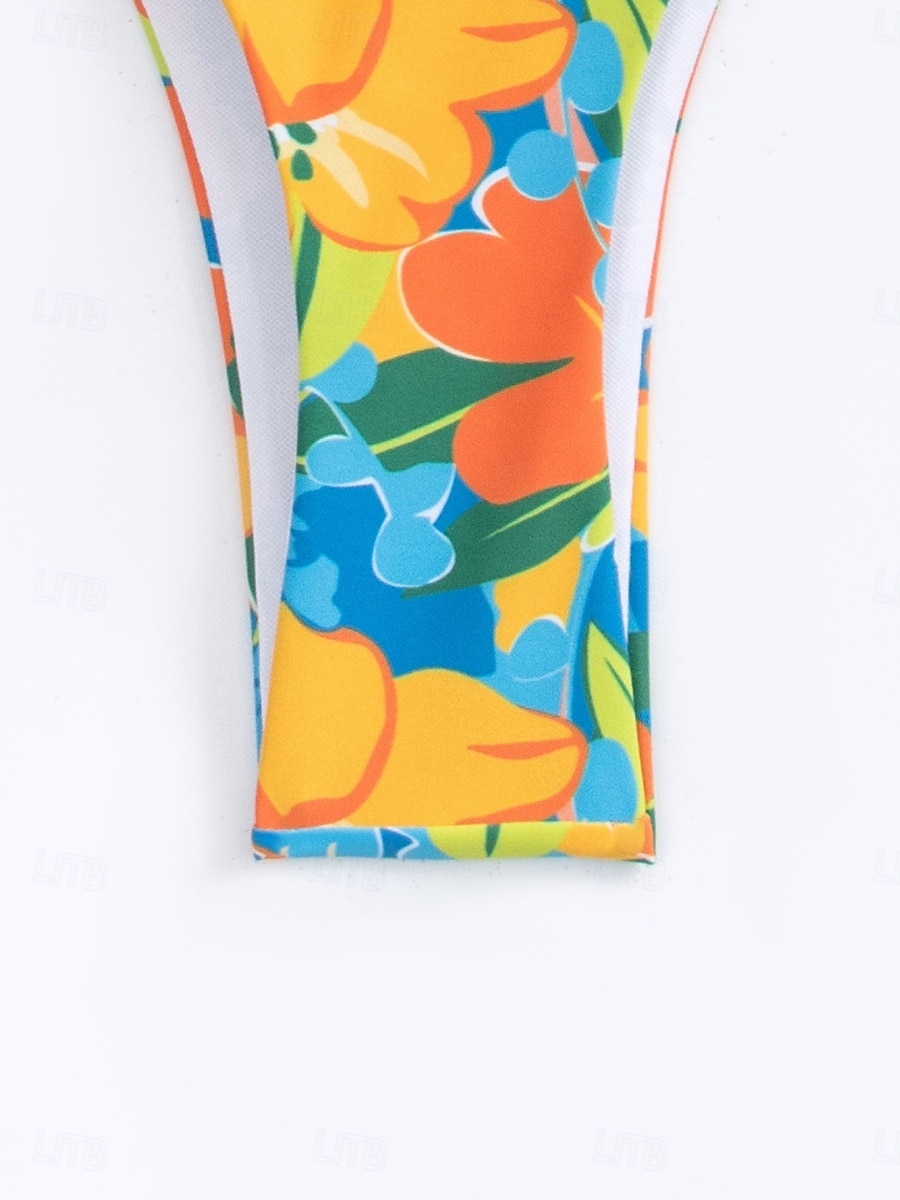 Dam Badkläder Bikini 2 st G-string Baddräkt Öppen rygg Smal Semester Standkläder Blommig Halterneck Ärmlös Baddräkter 2025 - $32.99 –P7