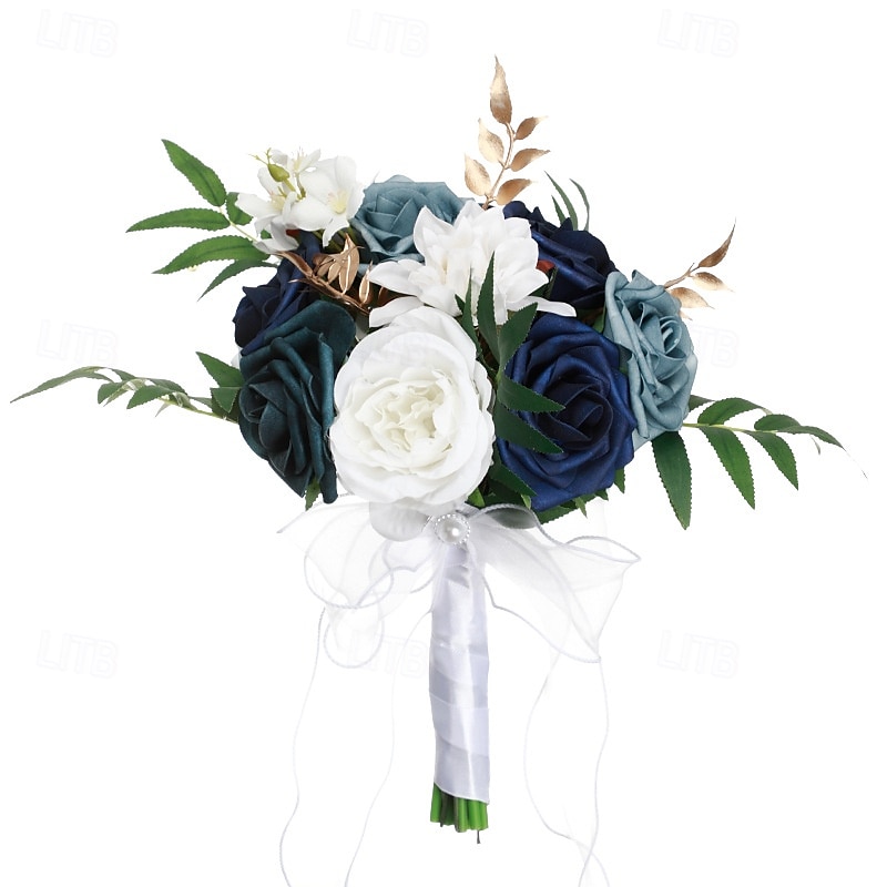Ramos de novia, ramos de novia y dama de honor de estilo occidental con flores de seda artificiales, flores artificiales para fotografía de bodas al aire libre y accesorios 2025 - $21.24 –P6