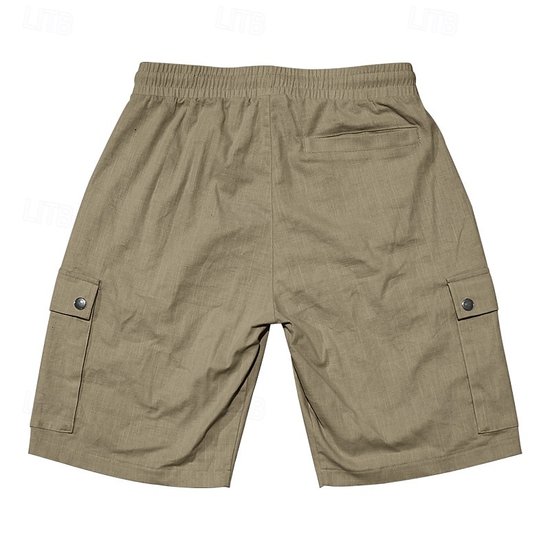 Men's Cargo Shorts Linen Shorts Summer Shorts Beach Shorts Drawstring Elastic Waist Multi Pocket Plain Comfort Breathable Knee Length Outdoor Work Daily Classic Style Casual Black White 2025 - $23.99 –P3