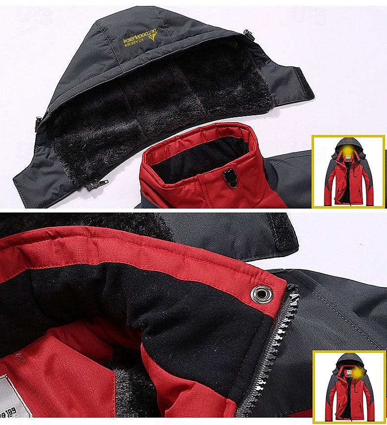 Men's Ski Jacket Gorpcore Softshell Fleece Jacket Waterproof Rain Jacket Winter Outdoor Thermal Warm Windproof Windbreaker Trench Coat Top Outerwear Skiing Camping Hiking Casual Denim Blue Red Green 2025 - $49.99 –P5