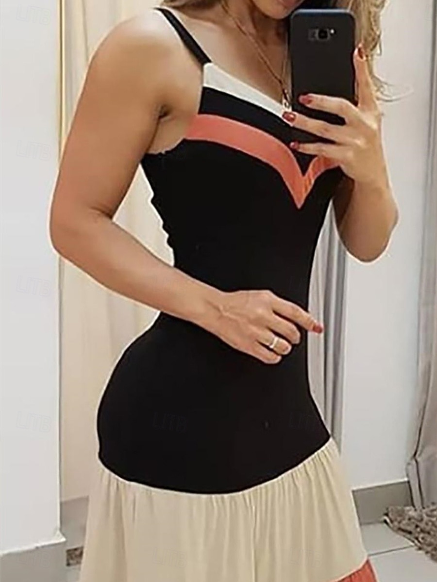 Pentru femei Normal Rochie Maxi Rochie eleganta Sexy Zilnic Dată Fit regulat Dunga Fără manșon Cu Bretele Negru Primăvară 2025 - $33.99 –P3