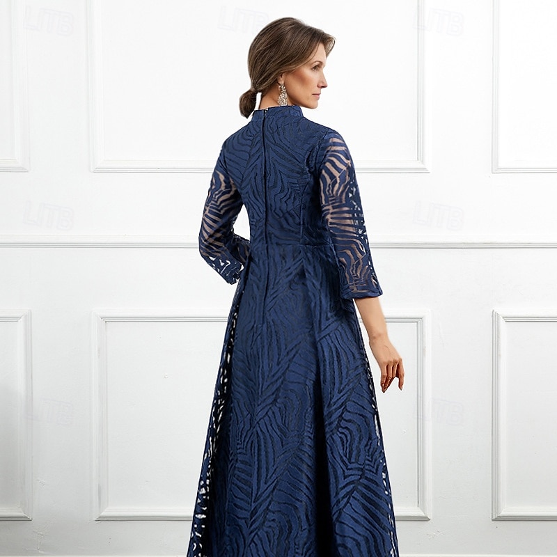 vestido de mãe da noiva em corte A elegante decote em V comprimento até o chão renda manga 3/4 com laço(s) 2025 de 2025 por $131.99 –P2