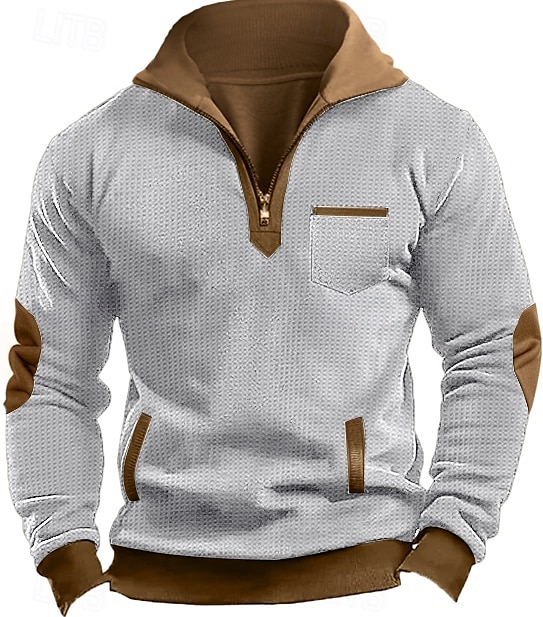 Men's Waffle Sweatshirt Waffle Hoodies Zip Up Sweatshirt Pullover Black Navy Blue Standing Collar Plain Pocket Work Sports & Outdoor Casual Active Vintage Cool Spring Fall Clothing Apparel Hoodies 2025 - $32.99 –P3