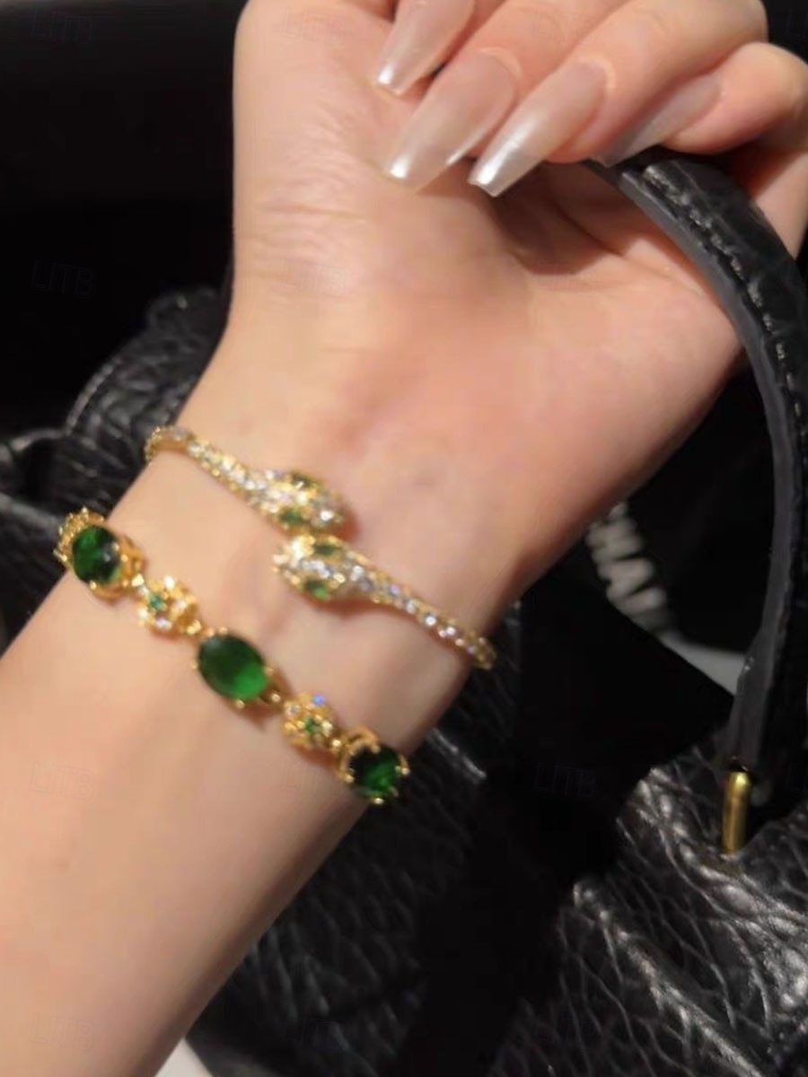 Cubic Zirconia Vintage Style Snake Personalized Chrome Bracelet Jewelry Silver / Purple / Green For Party Street 2025 - $11.49 –P4
