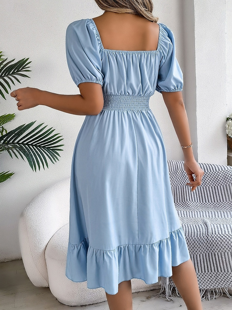 Per donna Mini abito Abito casual Abito linea A Abito da lattaia Moda Essenziale Informale Da mare Giornaliero Standard Liscio Manica corta Squadrata Cachi Azzurro Estate Primavera del 2025 a $31.99 –P2