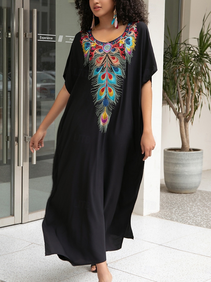 Femme Robe Maxi Robe casual robe boheme Décontractées Vacances du quotidien Standard Floral Demi Manches Col V Rouge Bleu Dorée Eté Printemps Automne de 2025 ? $41.99 –P9