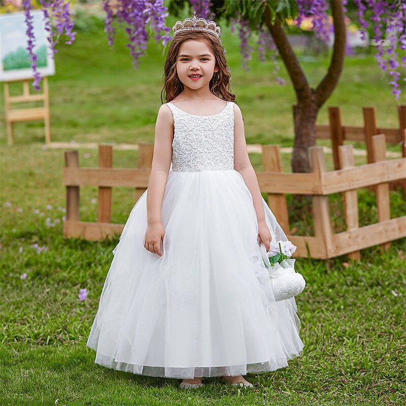 Vestido para Meninas das Flores Crianças Para Meninas Vestido de princesa Espetáculo Casamento Festa Elegante Lindo Com Transparência Côr Sólida Sem Manga Gola Redonda Branco Rosa 4 anos + de 2025 por $42.99 –P4