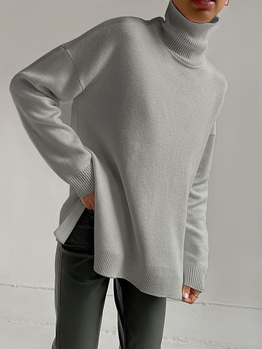 Femme Pull Chandail Décontractées Flexible Couleur monochrome A côtes Col Roulé Fendu Tricoté manche longue Hauts réguliers Tricoter Extérieur du quotidien Fin de semaine Bleu Roi Vert Automne Hiver de 2025 ? $35.99 –P3