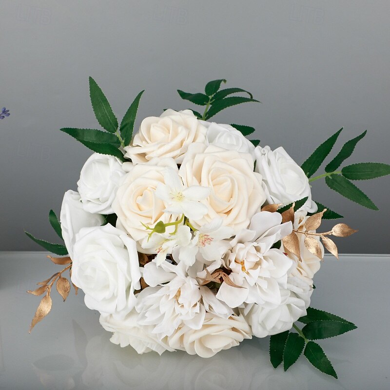 Ramos de novia, ramos de novia y dama de honor de estilo occidental con flores de seda artificiales, flores artificiales para fotografía de bodas al aire libre y accesorios 2025 - $21.24 –P4