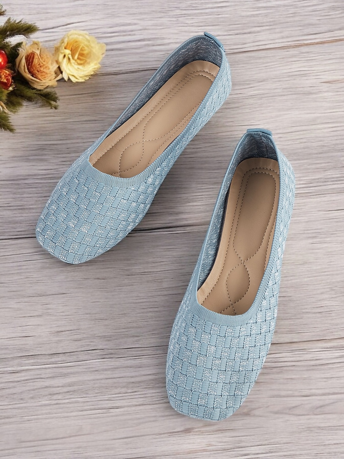 ballerines en tricot bleu pour femmes avec semelle intérieure coussinée - chaussures confortables et élégantes pour le travail et le quotidien de 2025 ? $24.99 –P4