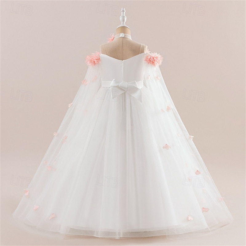 Flower Girl Dress Kid's Girls' Princess Dress Performance Wedding Party Elegant Beautiful Mesh Solid Color Sleeveless Crew Neck Light Pink White 4 years+ 2025 - GBP £37 –P12