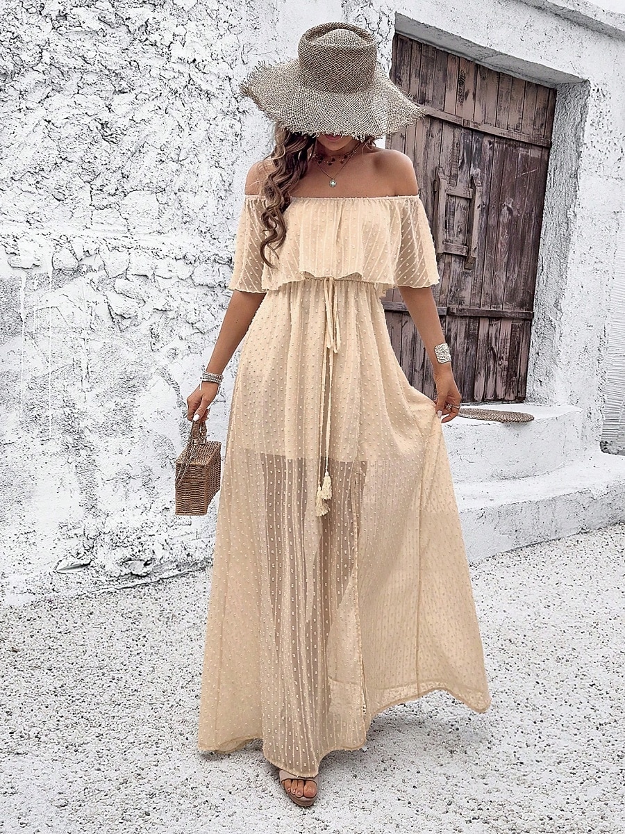 casual off shoulder maxi dress Women's Off Shoulder Split A Line Casual Maxi Dress Photography Dress for Babyshower