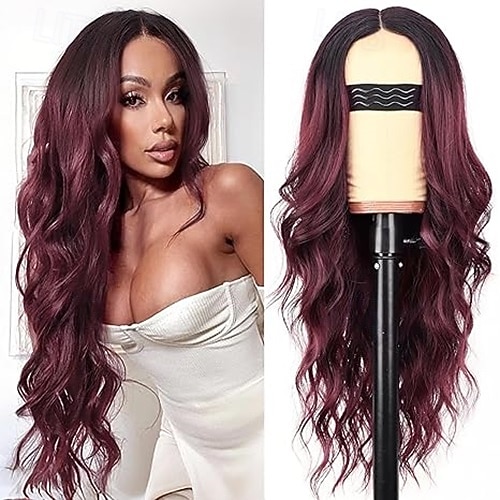 parrucca per donna lunga ondulata parrucca in pizzo attaccatura dei capelli parte centrale parrucca sintetica resistente al calore per festa quotidiana del 2025 a $19.99 –P5