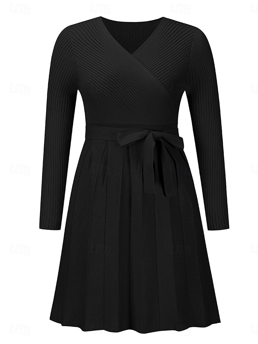 Femme Robe mi-longue Robe Pull Robe Trapèze Elégant mode Décontractées Vacances du quotidien Standard Plein Sans Manches Col V Noir Gris Automne Hiver de 2025 ? $64.99 –P3