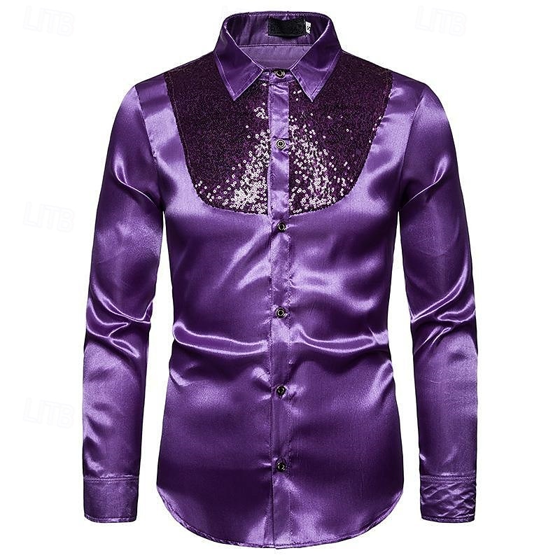 Men's Shirt Dress Shirt Button Up Shirt Plain Wedding Party Black White Red Blue Long Sleeve Lapel Spring &  Fall Clothing Apparel Sequins 2025 - $23.99 –P6
