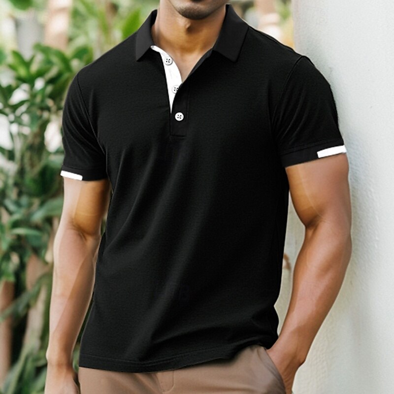 Men's Sports Polo Shirts Golf Shirt Casual Ribbed Polo Collar Short Sleeve Fashion Basic Solid Color Patchwork Summer Regular Fit Black White Red Blue Green Sports Polo Shirts 2025 - $22.99 –P5