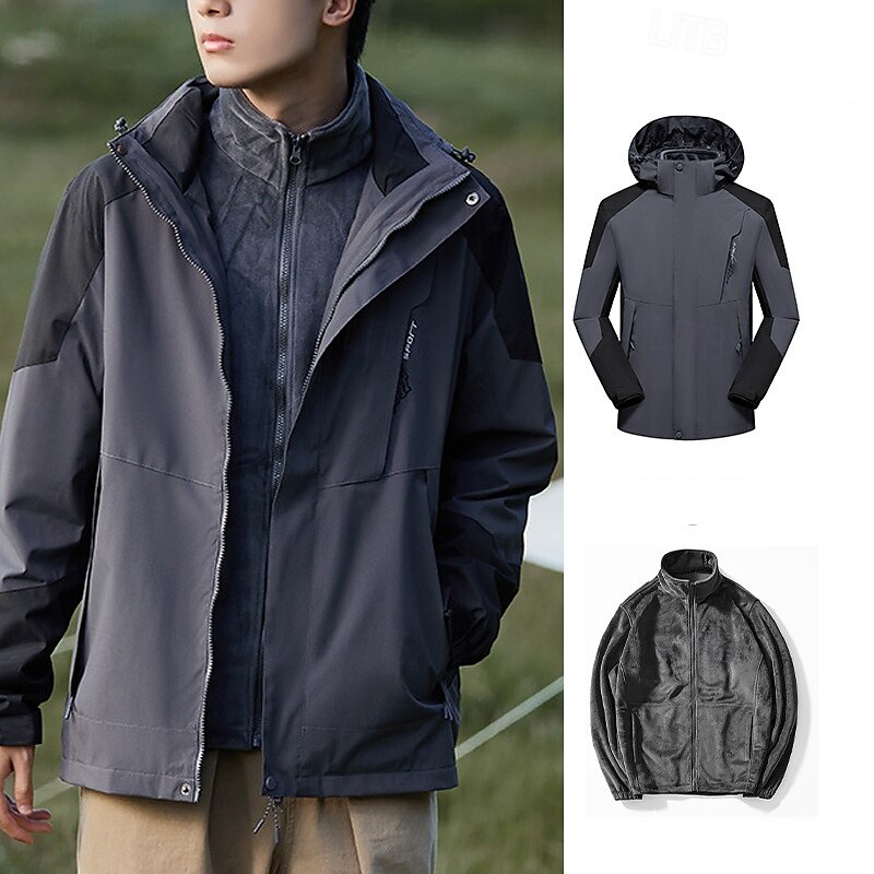 Herren Soft Shell Jacke Wanderjacke Winter Draussen Patchwork warm Fleece-Futter Windundurchlässig Wasserdicht 3-in-1-Jacke Winterjacken Windbreaker-Jacke Reisen Dunkelgrau Schwarz Elfenbein Gelb Rot 2025 - $84.99 –P5