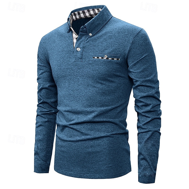 Herren Golfhemd Golf Poloshirts Arbeit Casual Kargen Langarm Basic Modern Farbblock Patchwork Knopf Frühling & Herbst Regular Fit Königliches Blau Blau Dunkelgrau Khaki Hellgrau Hellblau Golfhemd 2025 - $25.99 –P17