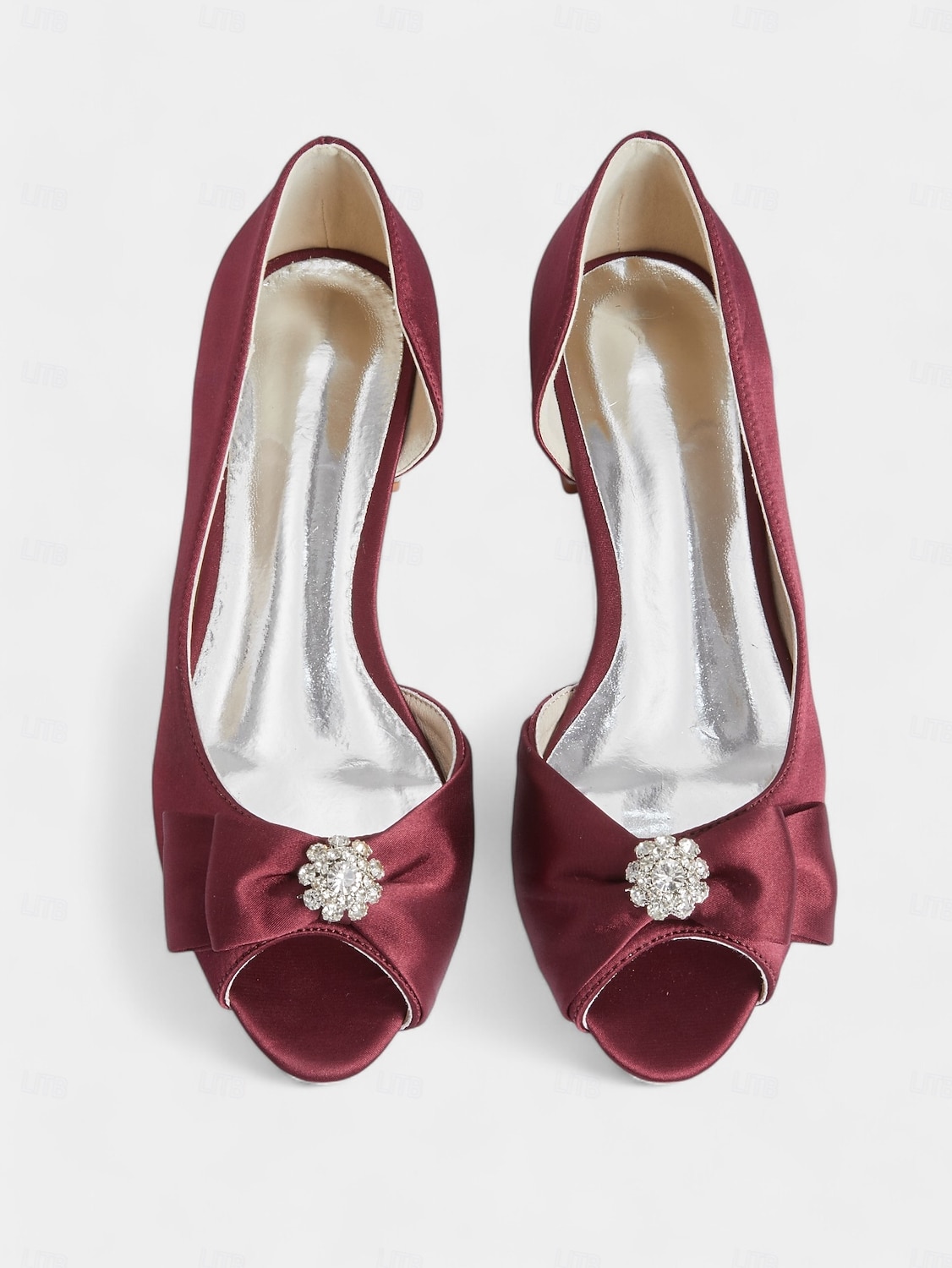 ballerines à bout ouvert en satin bordeaux pour femmes avec nœud et ornements en strass – chaussures de mariage élégantes pour les occasions nuptiales et formelles de 2025 ? $59.99 –P6