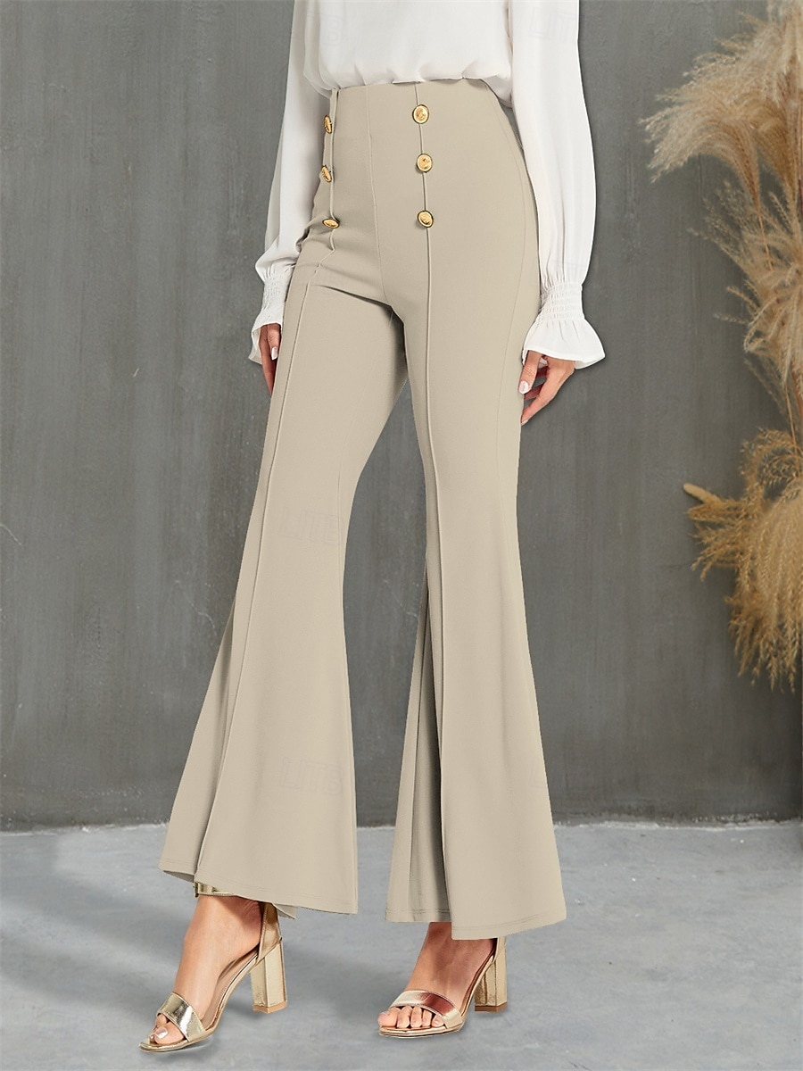 Women's Flared Pants Fashion Streetwear Full Length High Waist Plain High Cut Comfy Outdoor Micro-elastic Vacation Street Daily Black Green Khaki Spring Fall Regular Fit 2025 - $27.99 –P5