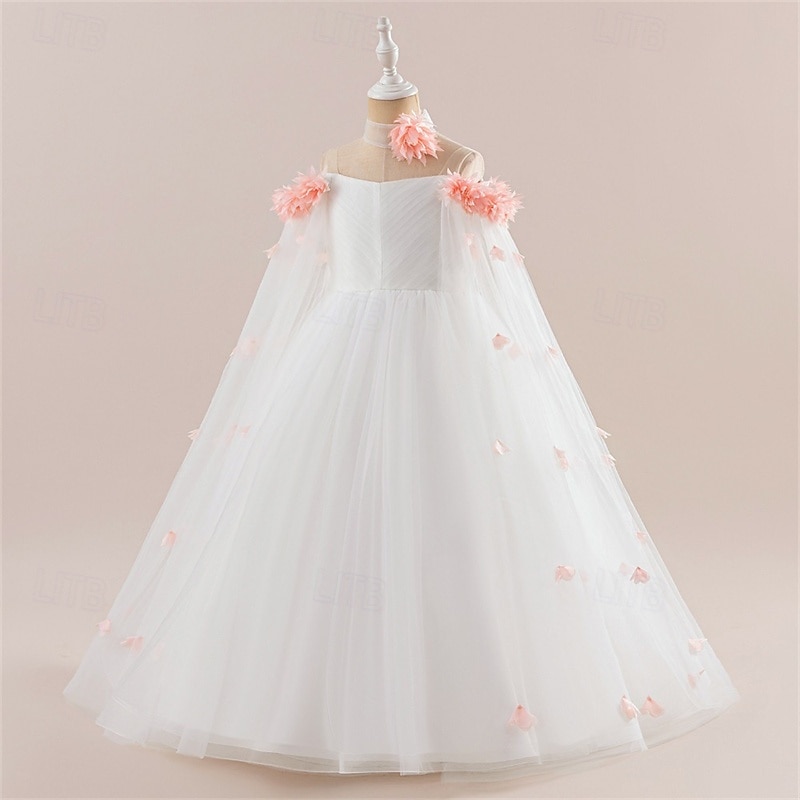 Flower Girl Dress Kid's Girls' Princess Dress Performance Wedding Party Elegant Beautiful Mesh Solid Color Sleeveless Crew Neck Light Pink White 4 years+ 2025 - GBP £37 –P11