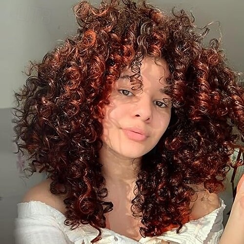 perucas afro cacheadas para mulheres - peruca afro cacheada crespa com franja perucas sintéticas cosplay de 2025 por $18.49 –P5