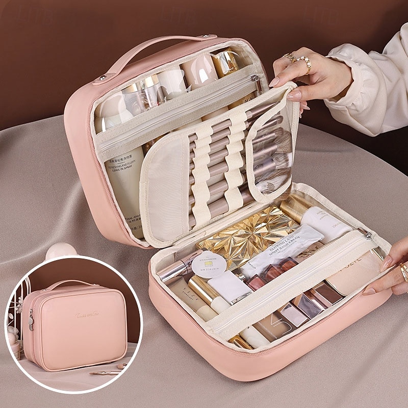3-in-1 multifunctionele PU cosmetische tas, grote capaciteit en premium draagbare make-up kwasten organizer, reis make-up koffer, Moederdag cadeau voor vrouwen 2025 - $21.99 –P1