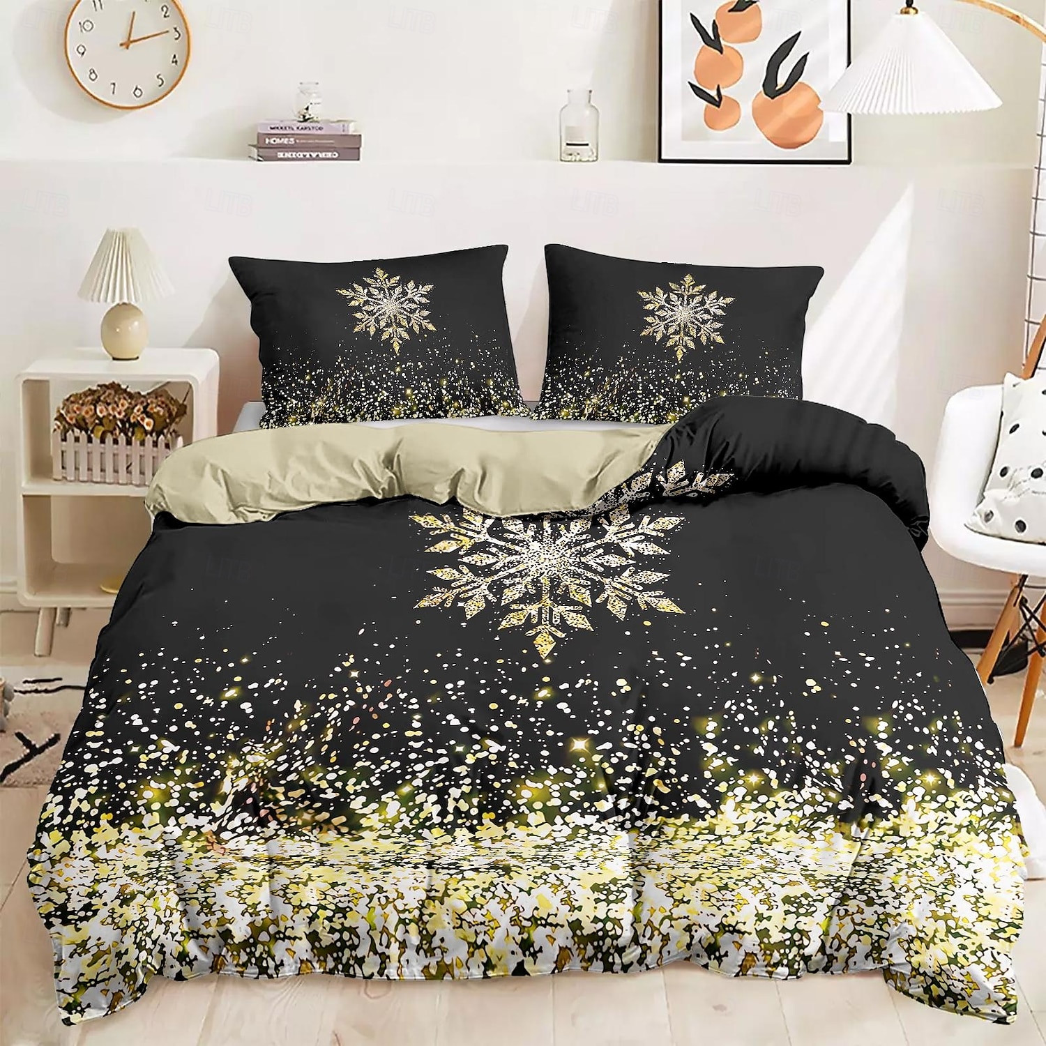 Duvet Cover Set with Glitter Snowflake Design, 100% Cotton, Soft and Breathable Bedding Set, Includes Duvet Cover and Pillowcases, Elegant and Stylish for Winter Décor, Durable and Machine Washable 2025 - $60.99 –P11