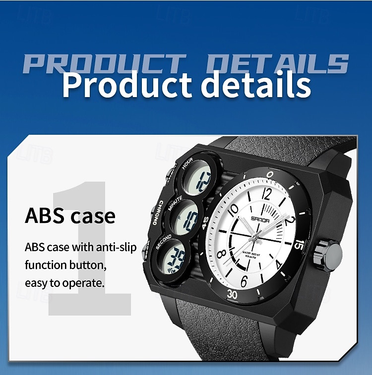 SANDA Мужчины электронные часы На открытом воздухе Мода Повседневные часы Наручные часы Светящийся будильник С тремя часовыми поясами Календарь ТПУ Часы 2026 - $26.99 –P16