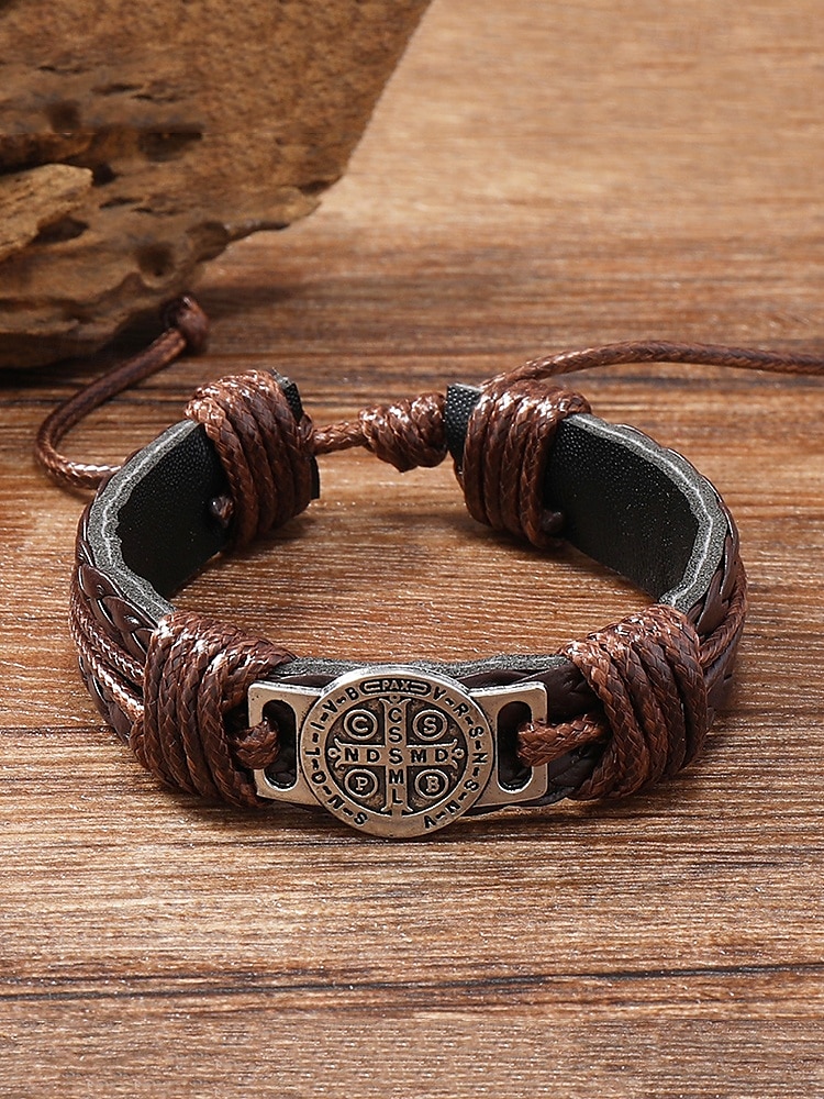 Viking-stijl leren touwarmbanden voor heren met kompasontwerp, verstelbare pasvorm en Noorse boho-esthetiek voor casual en outdoor-kleding 2025 - $7.99 –P1