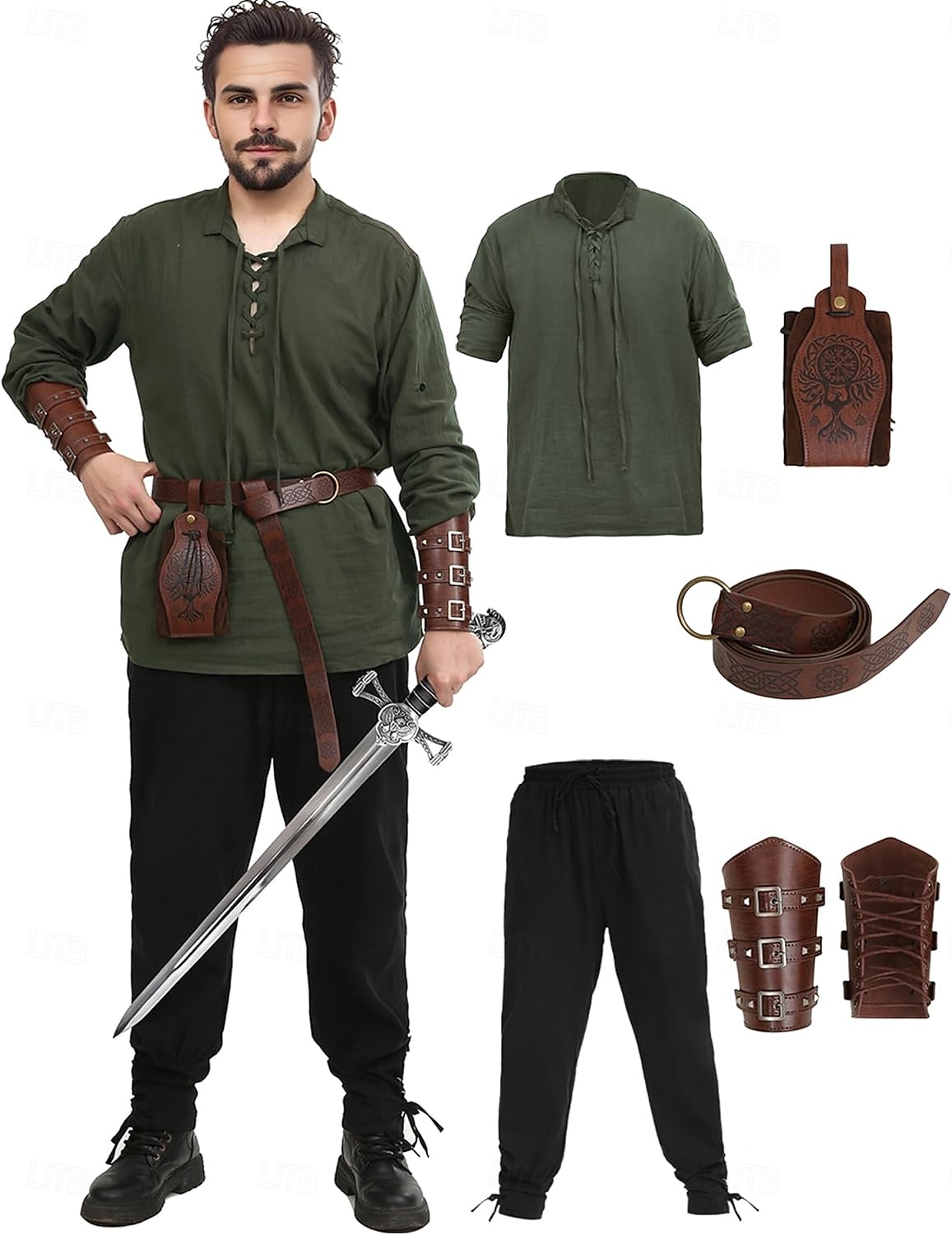 Retro Středověké Renesanční Kalhoty Úbory Pásek Ren Faire Pánské Viking Fantazie předvečer Všech svatých Karneval Plesová maškaráda Karneval Výkon LARP Dospělé Tričko Kalhoty Pásek 2025 - $51.99 –P1