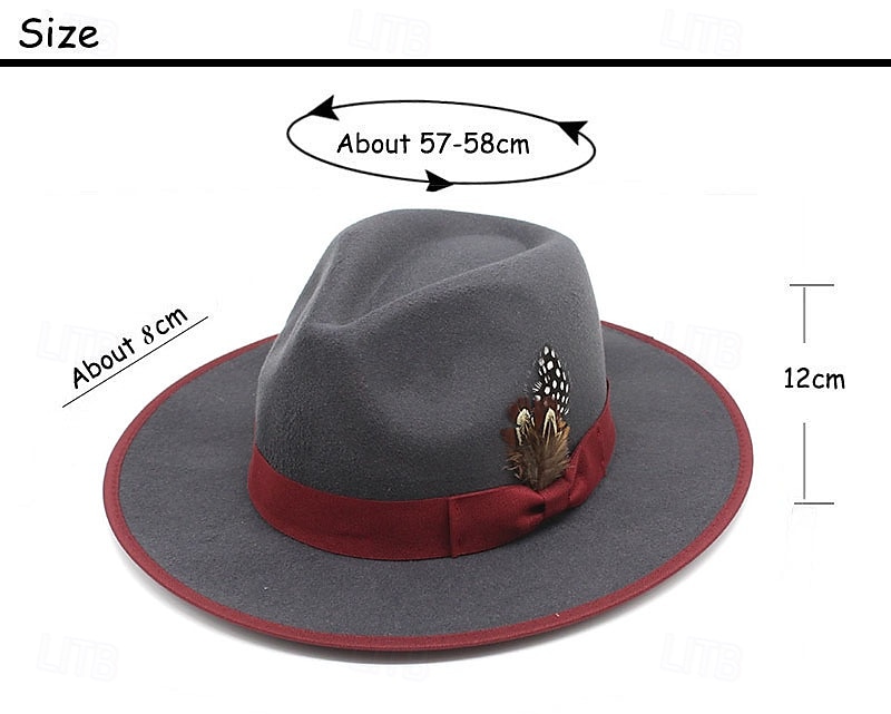 Bărbați Pălărie Kentucky Derby Palarie de soare Pălărie de cowboy Căciulă Fedora Trilby Negru Roșu-aprins De Lână Stil Vintage Modă secolul al 18-lea Statul Texas Zilnic Tematica Bloc Culoare Crem 2026 - $18.49 –P1