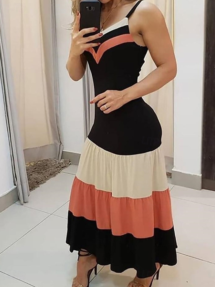 Pentru femei Normal Rochie Maxi Rochie eleganta Sexy Zilnic Dată Fit regulat Dunga Fără manșon Cu Bretele Negru Primăvară 2025 - $33.99 –P2