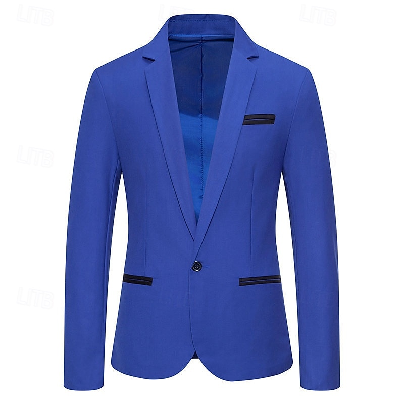 Herren Blazer Sakko Geschäft Cocktailparty Hochzeitsfeier Modisch Brautkleider schlicht Frühling & Herbst Baumwollmischung Farbblock Patchwork Knopf Komfortabel Einreihiger Verschluss Blazer Schwarz 2025 - $44.99 –P11