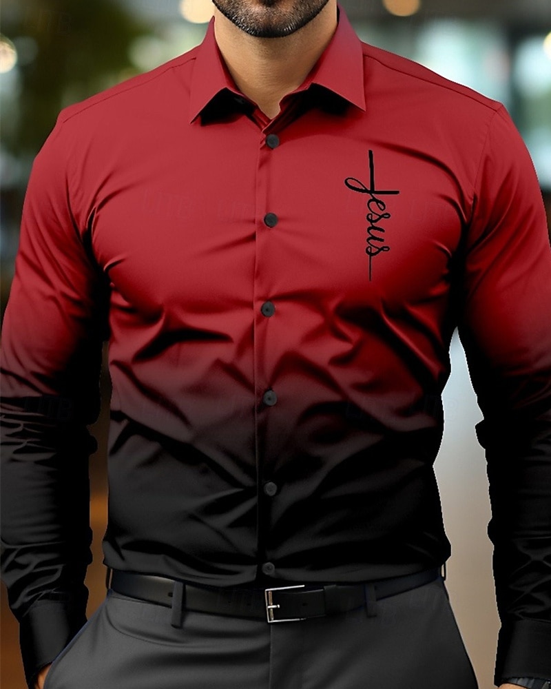 Herren Hemd Sommerhemd Freizeithemd Strandhemd Knopfhemd Rote Blau Orange Langarm Farbverlauf Kreuz Revers Urlaub Hawaiianisch Button-Down Bekleidung Polyester Mode Lässig Bequem 2025 - $18.49 –P3