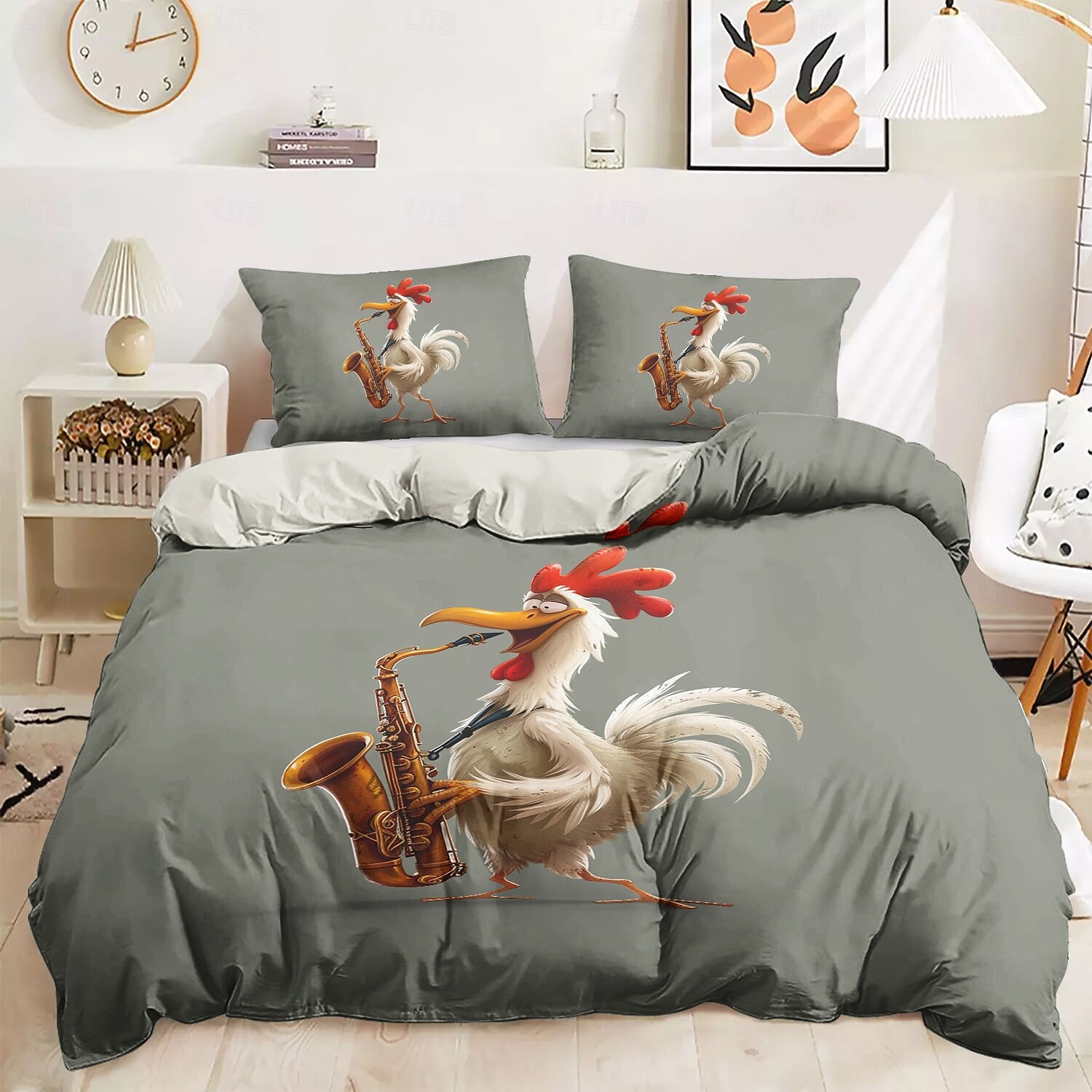 set copripiumino con stampa divertente di gallo, 100% cotone, tessuto morbido e traspirante, include copripiumino e federe, ipoallergenico e delicato sulla pelle, lavabile in lavatrice, resistente, confortevole del 2025 a $60.99 –P9