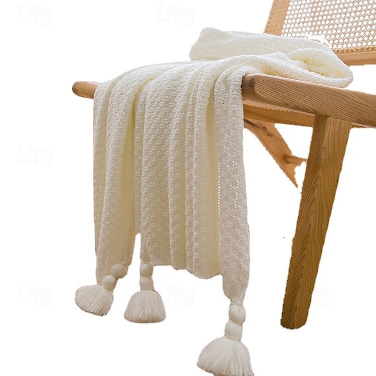 Fringed Ribbed Knit Blanket Solid Color Throw for Bed and Sofa Stylish and Cozy Design Perfect for Lazy Days, Fashionable Shawls, or Home Textiles Soft and Comfortable for Year-Round Use 2025 - $39.99 –P3