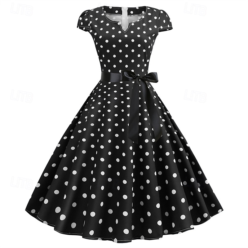 Elegant Classical 1950s Dress Polka Dot A-Line Women's Valentine's Day Event / Party Date Tea Party Adults' Dress Spring & Summer 2025 - GBP £15 –P7
