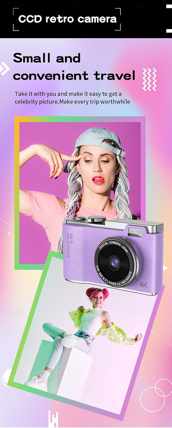 Digital Camera 64MP Compact Camera Pocket Camera 16X Zoom Travel Camera Digicam Retro Style Point and Shoot 2025 - $39.99 –P7