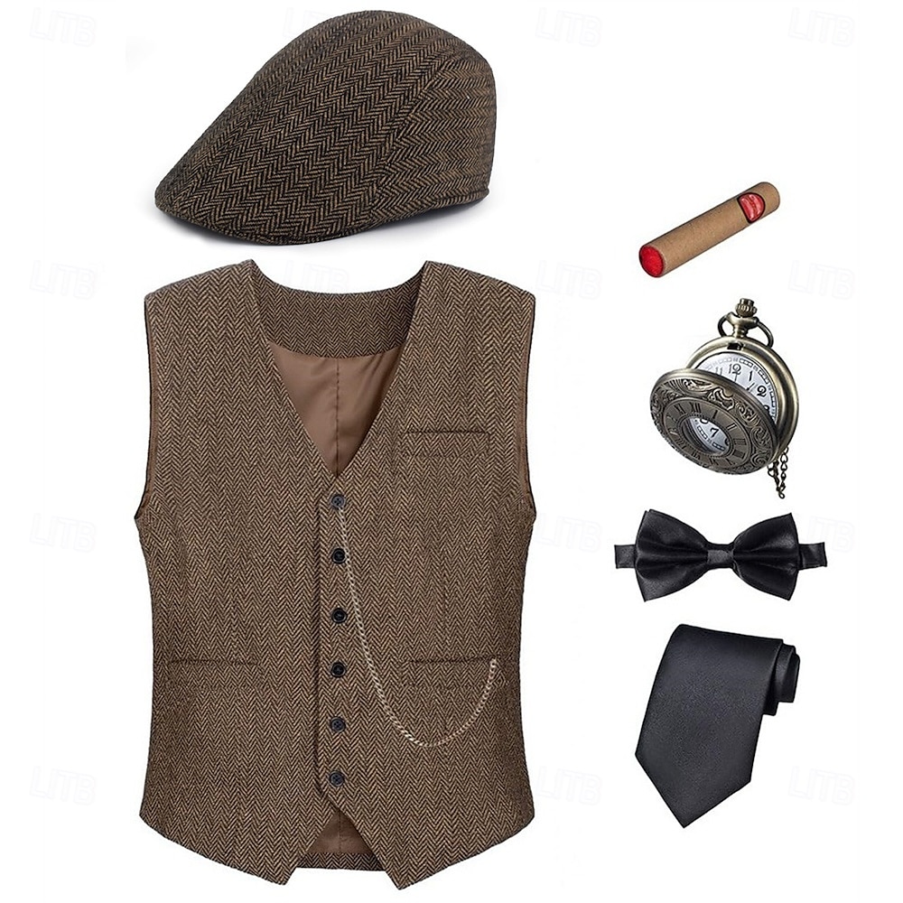Retro Řvoucí 20s 20. léta 20. století Úbory Vesta Gentleman Gangster Maškarní kostým Pánské předvečer Všech svatých Karneval Nový rok Karneval Večírek Plesová maškaráda Dospělé Nákrčník Vesta Více 2025 - $46.99 –P6
