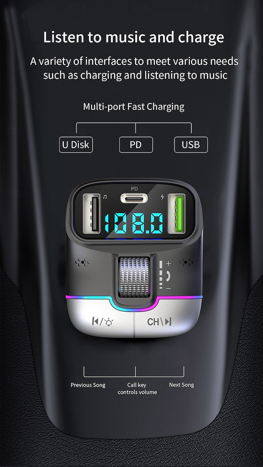 Car Charger Dual USB Smart Fast Chargers with Charging Cable Bluetooth 5.0 FM Transmitter MP3 Player 2025 - $27.99 –P4