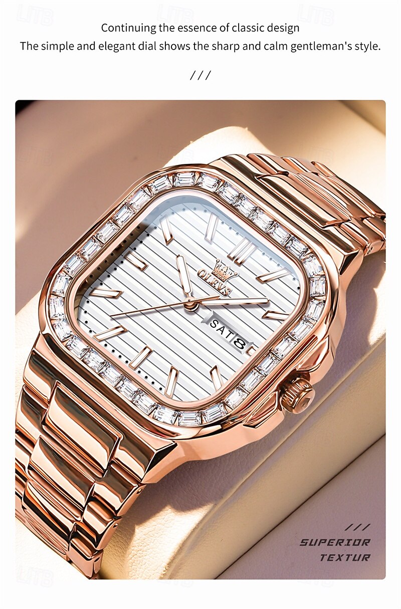 OLEVS miesten tankokello minimalistinen timanttikello muotipuku analoginen kvartsikello miesten kellot suorakulmainen vedenkestävä ruostumaton teräs hohtava päivämääräkello Valentinsdaglahja miehille 2026 - $41.99 –P1