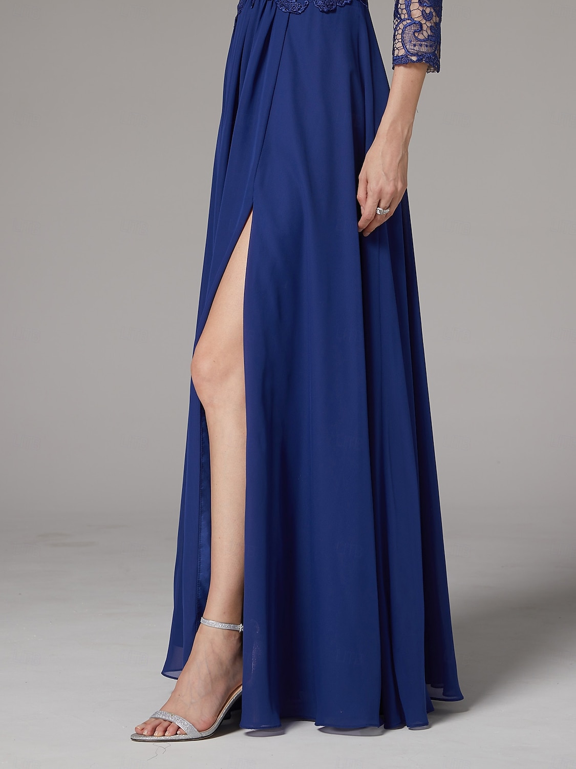A-Linien-Kleid, elegantes Kleid für die Mutter der Braut, hoher Schlitz, U-Boot-Ausschnitt, bodenlang, Chiffon, 3/4-Ärmel mit Spitzenapplikationen, 2025 2025 - $150.99 –P9