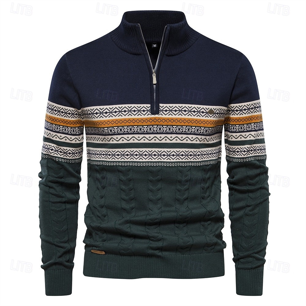 Men's Pullover Sweater Jumper Ribbed Knit Standing Collar Clothing Apparel Bishop Sleeve Spring & Fall White Navy Blue S M L 2025 - $30.99 –P7