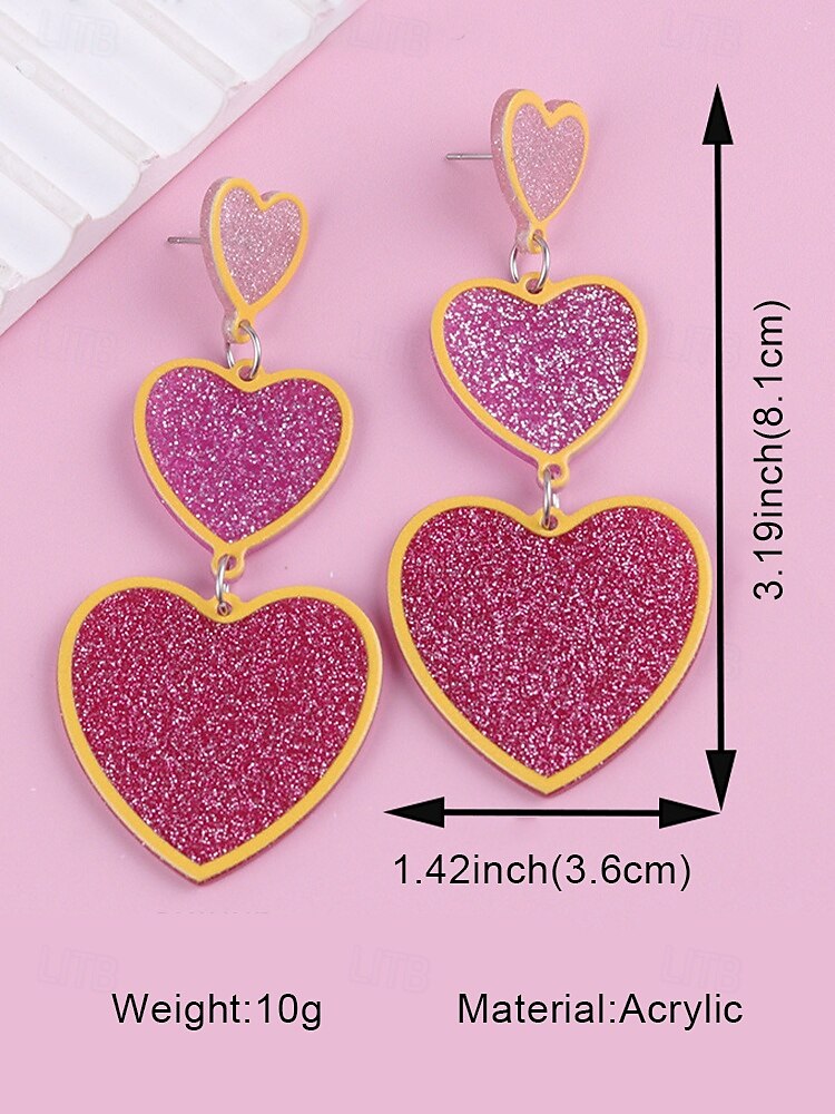 brincos femininos de coração com glitter, design em camadas rosa e branco, joias leves e modernas para o dia dos namorados, festas e presentes de 2025 por $7.99 –P6