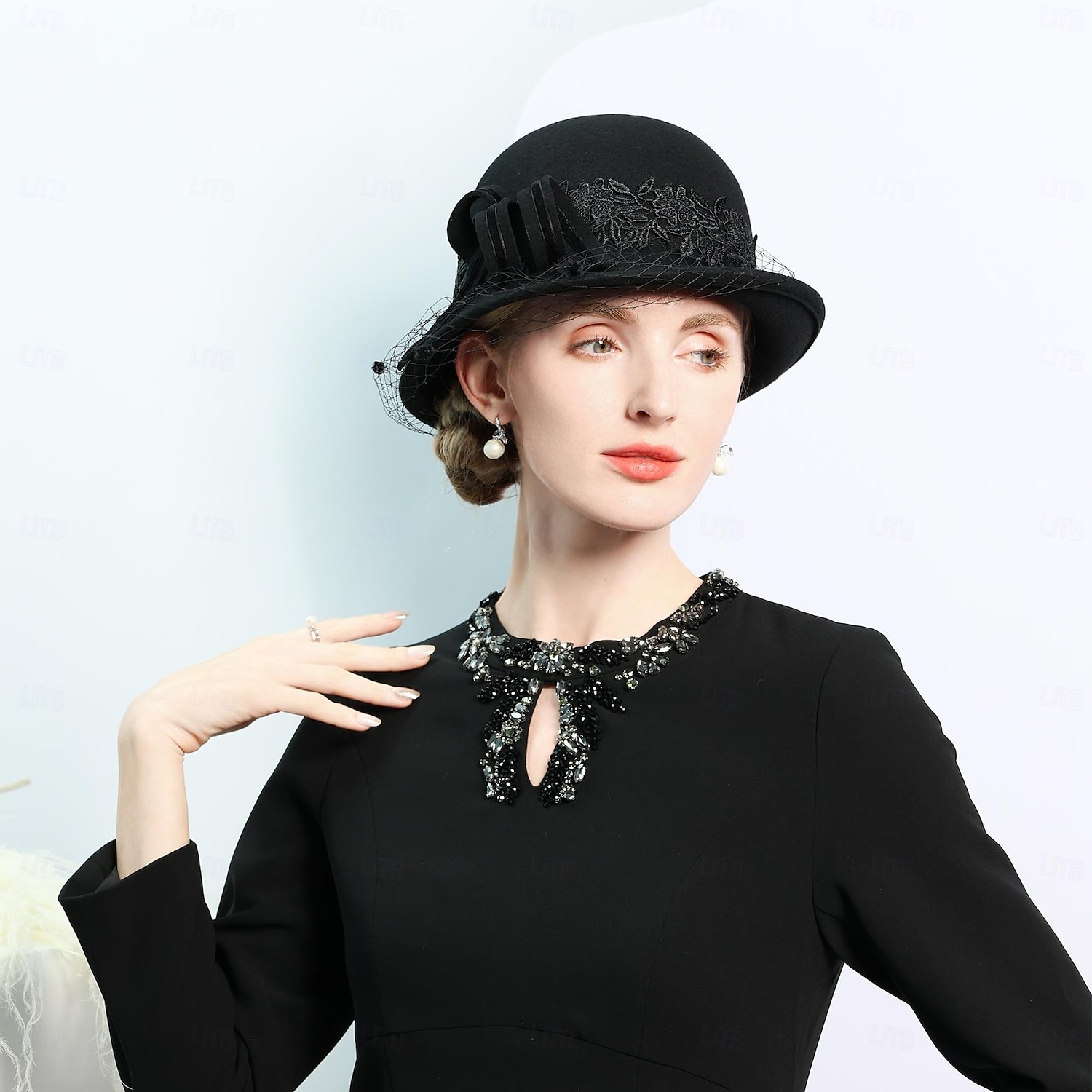 kalapok 100% gyapjú tányér / cloche kalap vödör sapka cilinder tea party elegáns esküvő csipke szalagokkal fejdísz fejfedő 2025 - $43.99 –P6