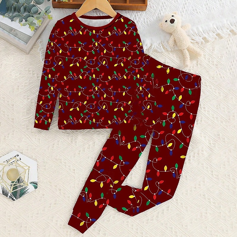 Boys 3D Graphic Christmas Pajamas Pajama Sets Tee & Pants Pajama Sets Long Sleeve 3D Print Fall Winter Active Basic Kids 4 years+ Crew Neck Home Daily Regular Fit 2025 - $16.99 –P2