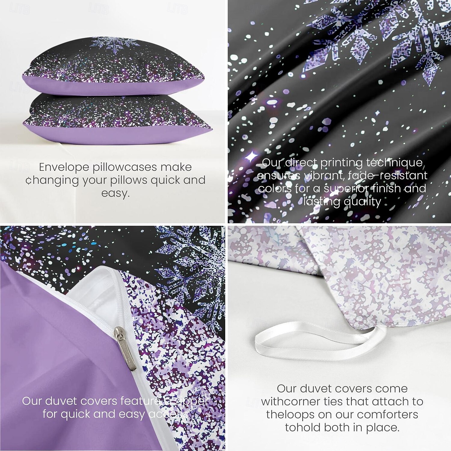 Duvet Cover Set with Glitter Snowflake Design, 100% Cotton, Soft and Breathable Bedding Set, Includes Duvet Cover and Pillowcases, Elegant and Stylish for Winter Décor, Durable and Machine Washable 2025 - $60.99 –P10