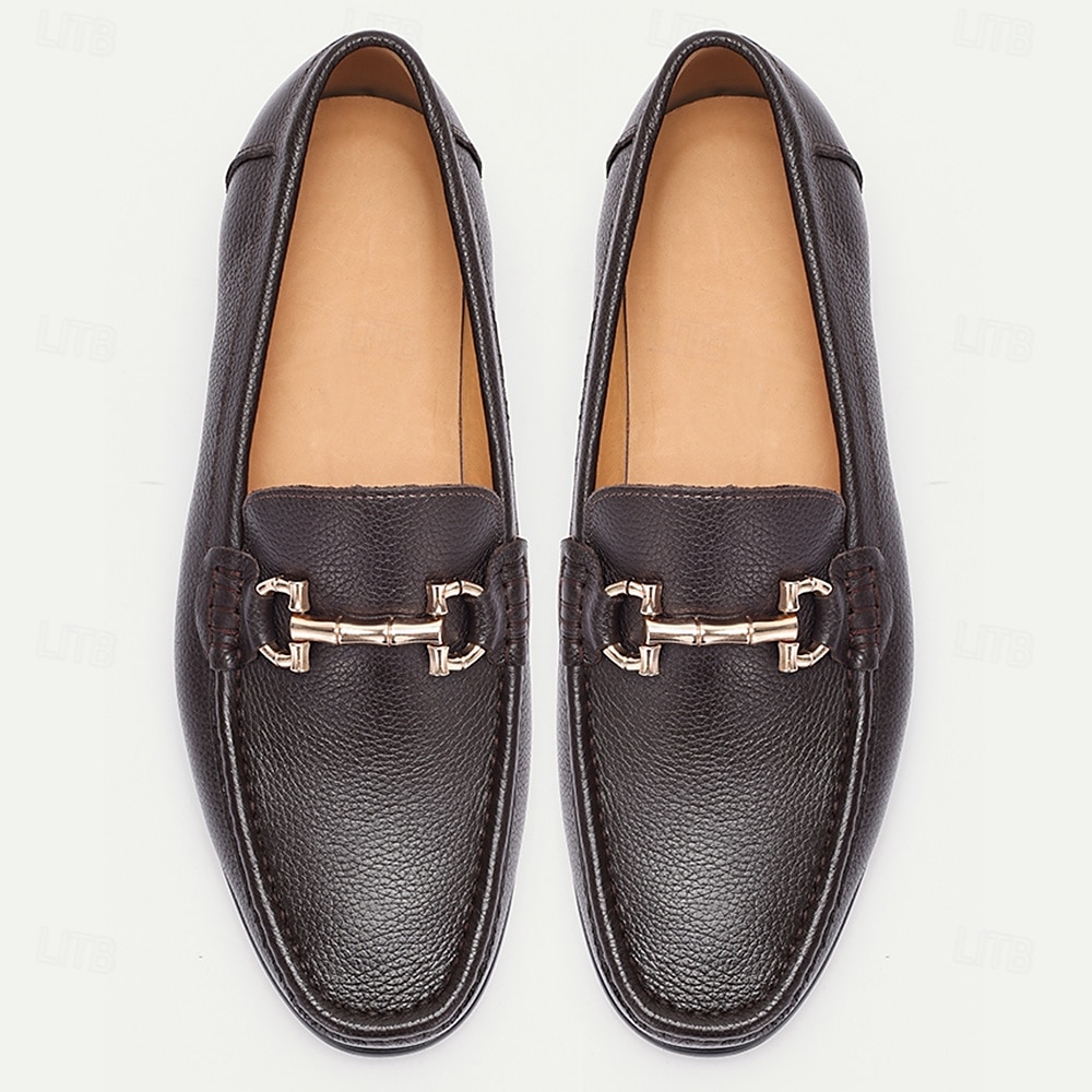 Loafers i premiumkoskinn för män med accent av guldspänne, klassiska formell slip-on skor för affärer, arbete och vardagliga tillfällen 2025 - $94.99 –P3